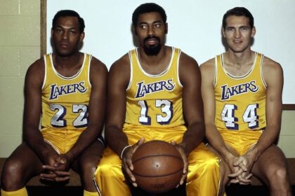 Jerry West, Wilt Chamberlain, Elgin Baylor Lakers