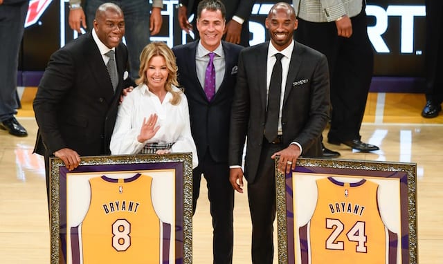 Kobe Bryant, Jeanie Buss, Magic Johnson, Rob Pelinka, Lakers