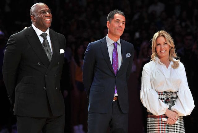 Jeanie Buss, Magic Johnson, Rob Pelinka