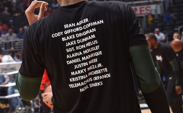 Giannis Antetokounmpo, Enough shirt, Thousand Oaks mass shooting victims