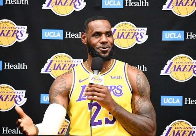 LeBron James during 2019 Los Angeles Lakers Media Day