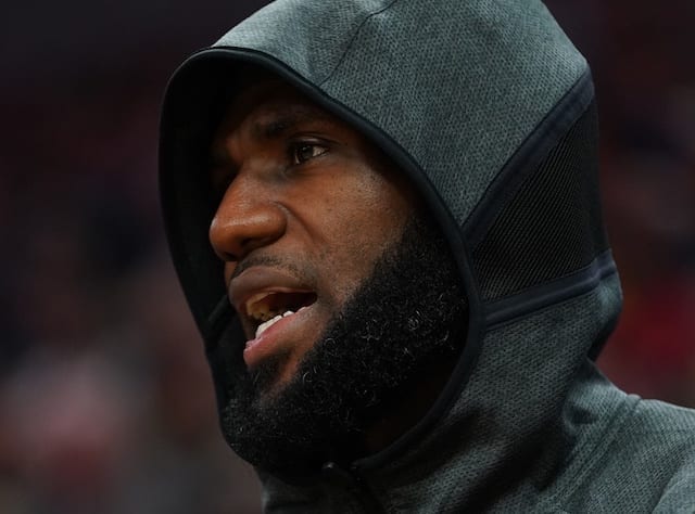 Los Angeles Lakers All-Star LeBron James on the bench