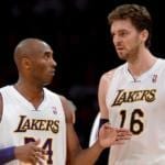 Former Los Angeles Lakers teammates Kobe Bryant and Pau Gasol
