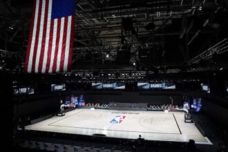 American flag, court view, 2020 NBA Playoffs