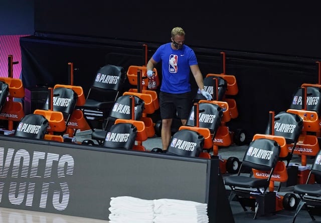 Cleaning bench, 2020 NBA Playoffs