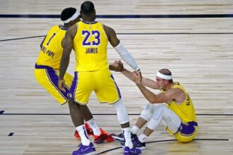 Kentavious Caldwell-Pope, Alex Caruso, LeBron James