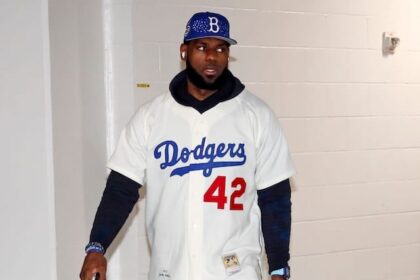 LeBron James, Jackie Robinson jersey, Brooklyn Dodgers cap