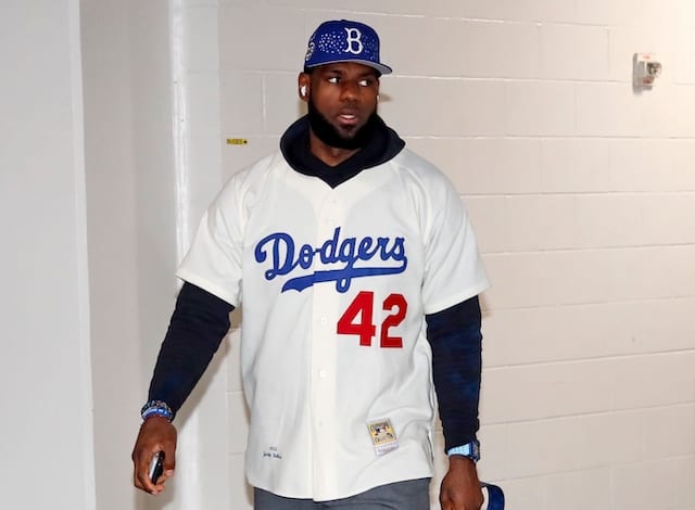 LeBron James, Jackie Robinson jersey, Brooklyn Dodgers cap