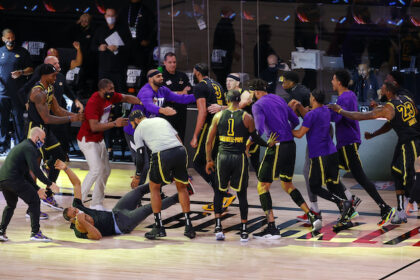 Kentavious Caldwell-Pope, Quinn Cook, Alex Caruso, Anthony Davis, Jared Dudley, Talen Horton-Tucker, Dwight Howard, LeBron James, Kyle Kuzma, Markieff Morris, Frank Vogel, Dion Waiters, Lakers win