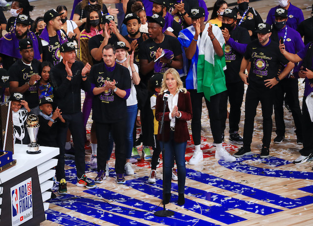 Jeanie Buss, Rob Pelinka, Frank Vogel