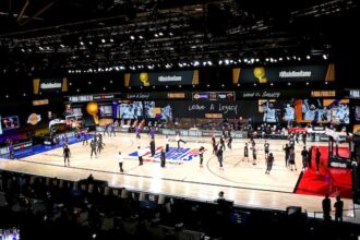 Lakers, Heat, court view