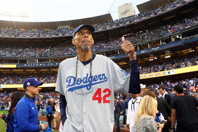 Kareem Abdul-Jabbar at Dodger Stadium.