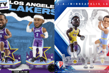 Carmelo Anthony, LeBron James, George Mikan, James Worthy, Lakers bobbleheads, FOCO