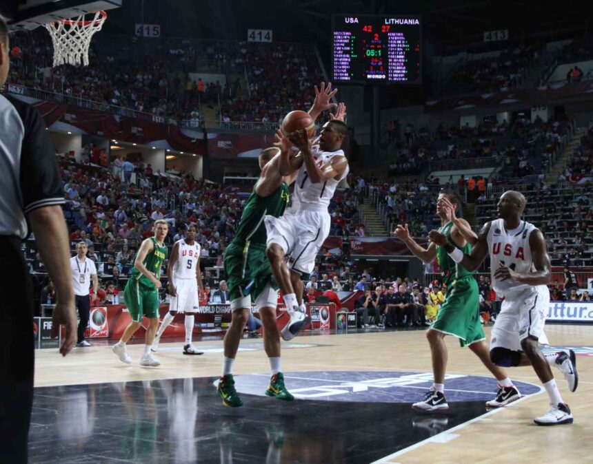 Russell Westbrook on the court in the FIBA World Championship