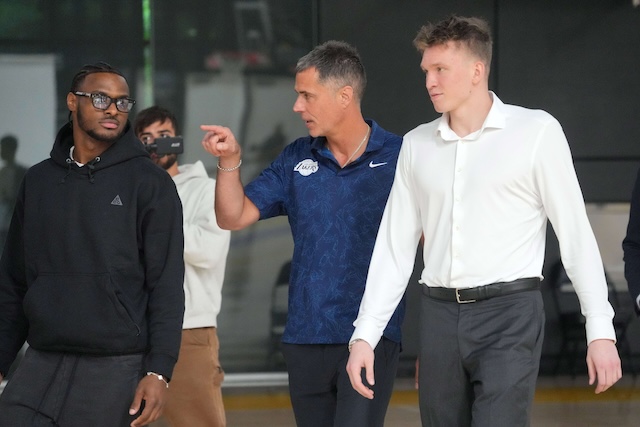 Bronny James, Rob Pelinka, Dalton Knecht, Lakers