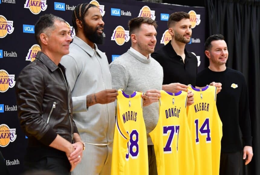 Rob Pelinka, Markieff Morris, Luka Doncic, Maxi Kleber, JJ Redick, Lakers
