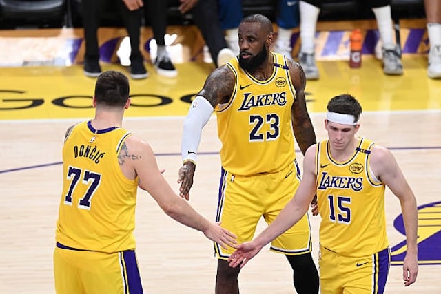 Luka Doncic, LeBron James, Austin Reaves, Lakers