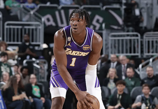 lakersnation.com - Matt Peralta - Lakers Video: Adou Thiero Gets Game Ball From NBA Debut Thanks To Teammates & Giannis Antetokounmpo